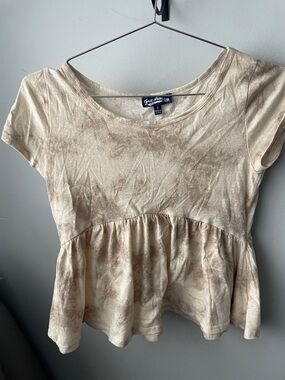 Freshman Beige Tie-Dye Peplum Crop Top